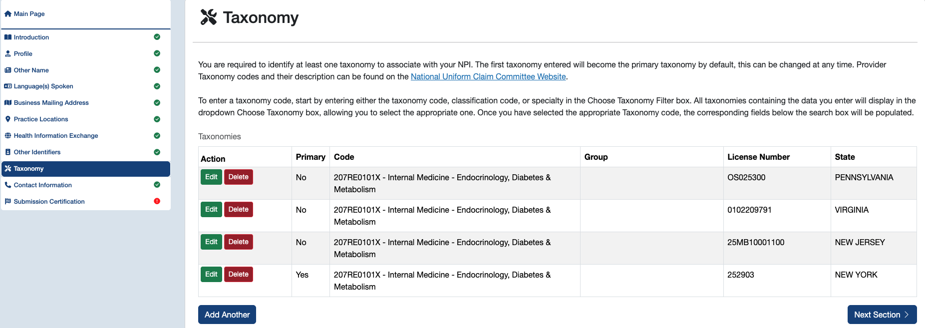 Taxonomy list — add another license and taxonomy entry